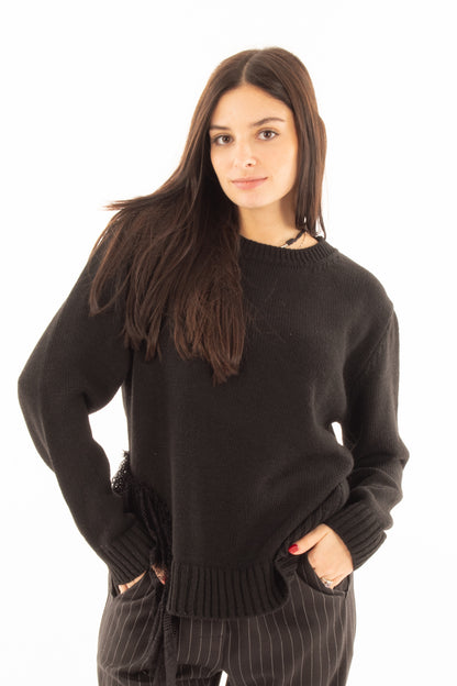 Maglione con pizzo Susy mix - Nero