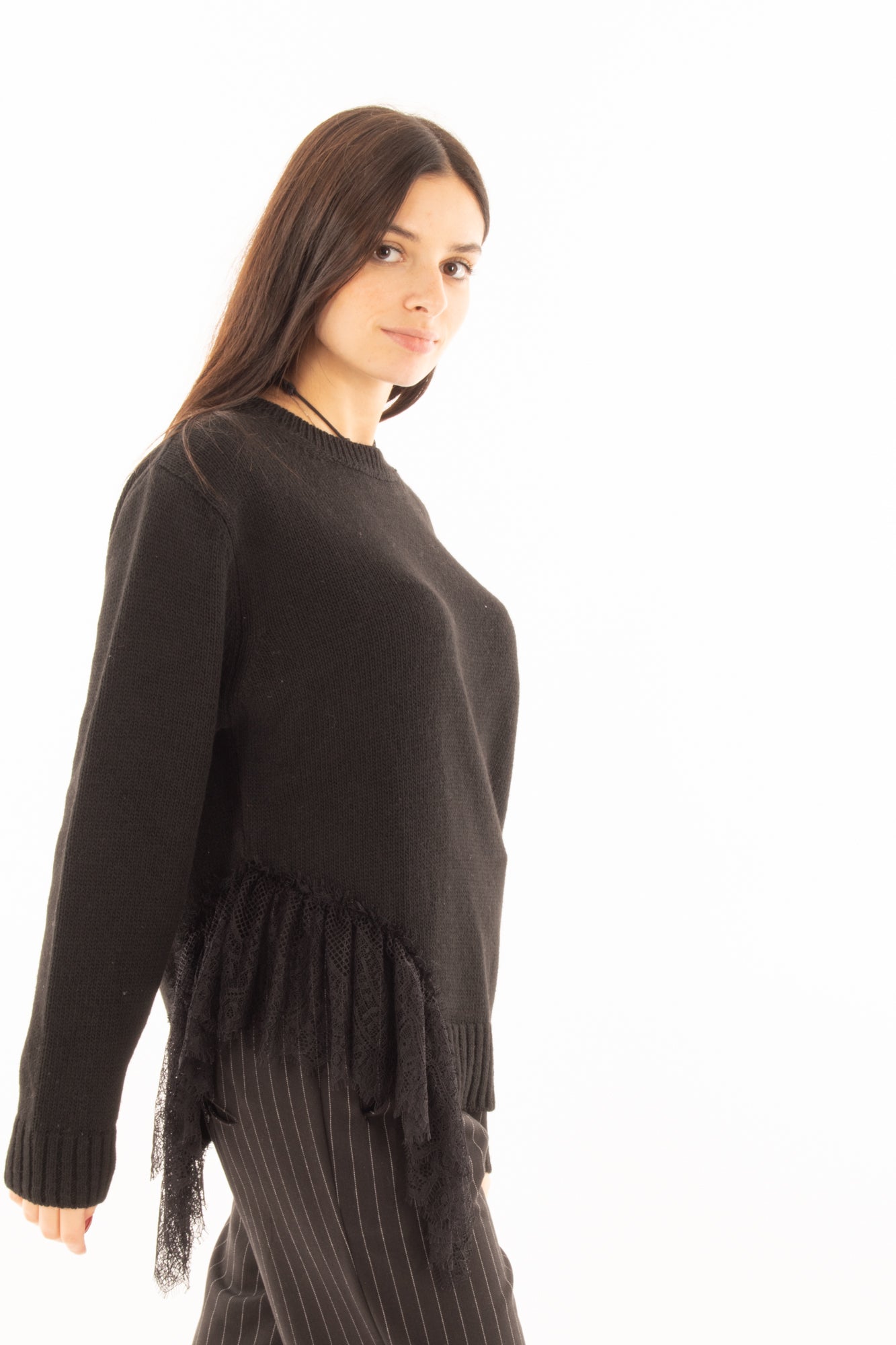 Maglione con pizzo Susy mix - Nero