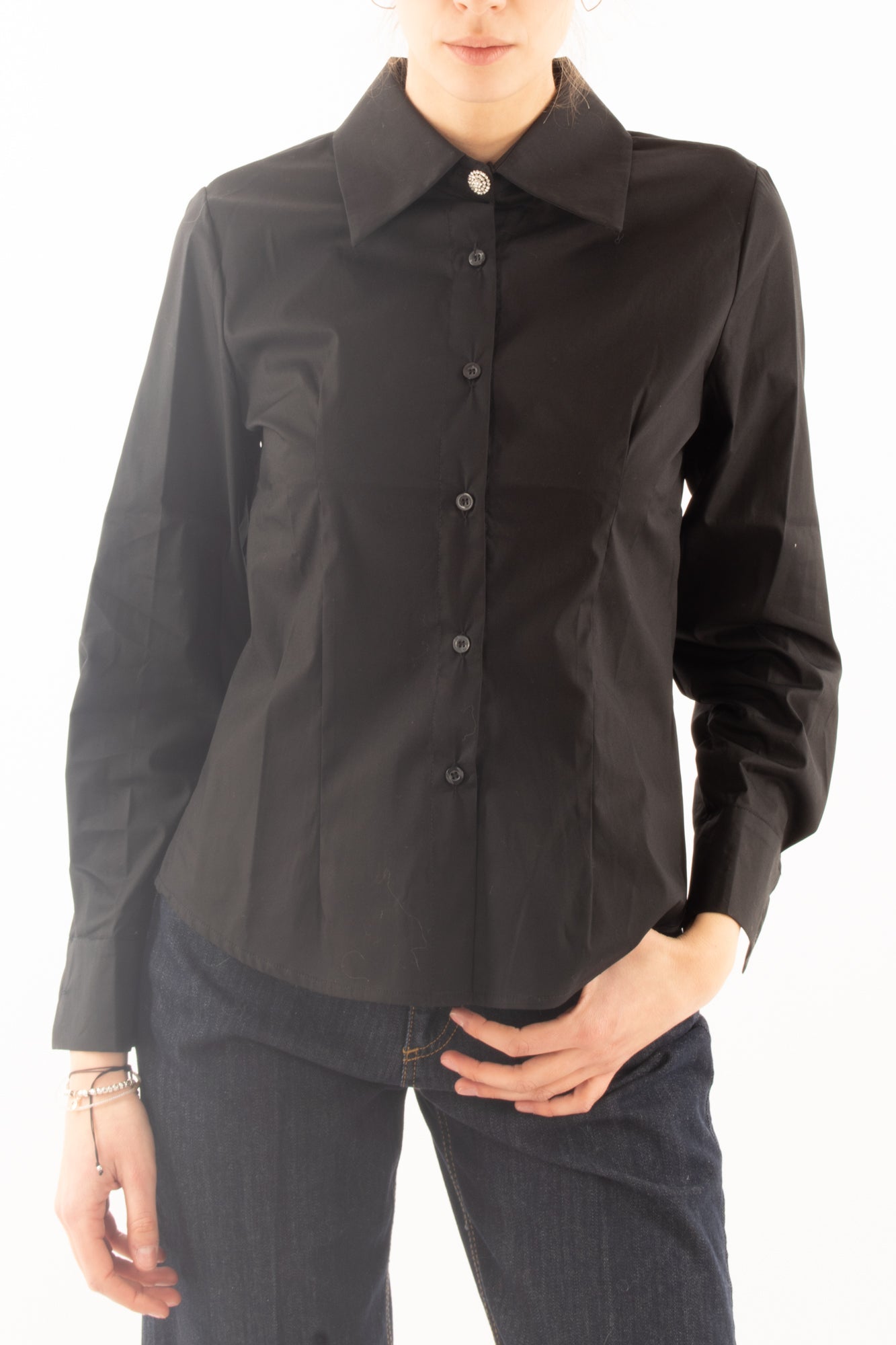 Camicia con bottoni gioiello Susy mix - Nero