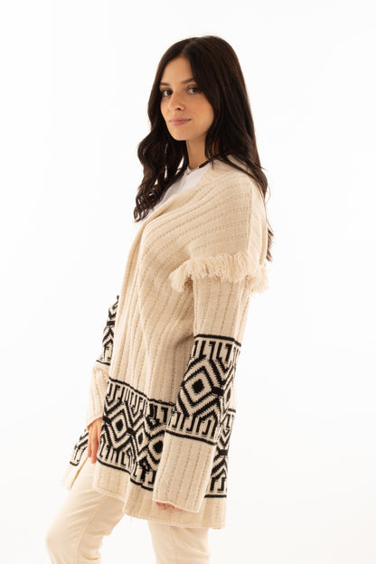 SUSY MIX ELITE Cardigan aperto con frange Articolo 66271 Burro