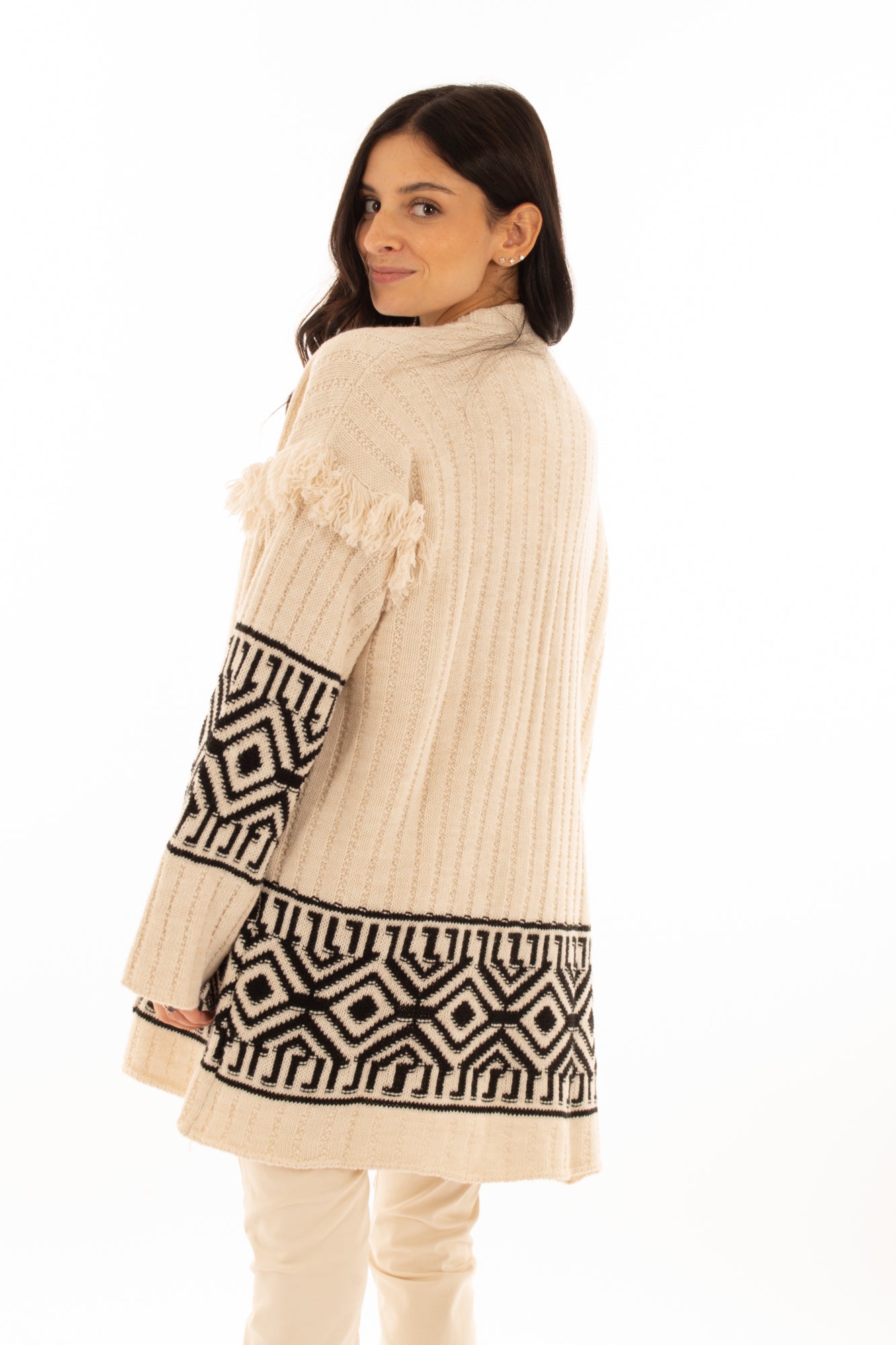 SUSY MIX ELITE Cardigan aperto con frange Articolo 66271 Burro