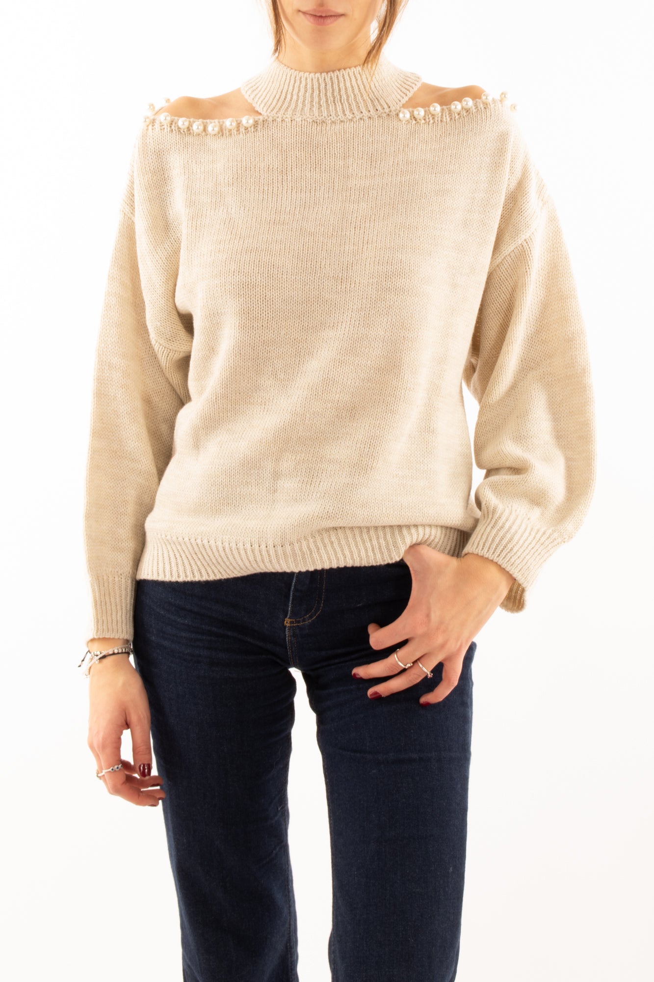 Maglione con perle Susy mix - Crema