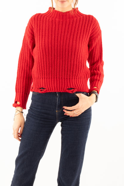 Maglione sfrangiato Susy mix - Rosso