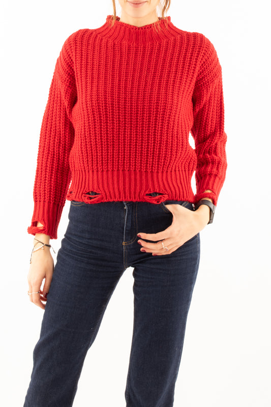 Maglione sfrangiato Susy mix - Rosso