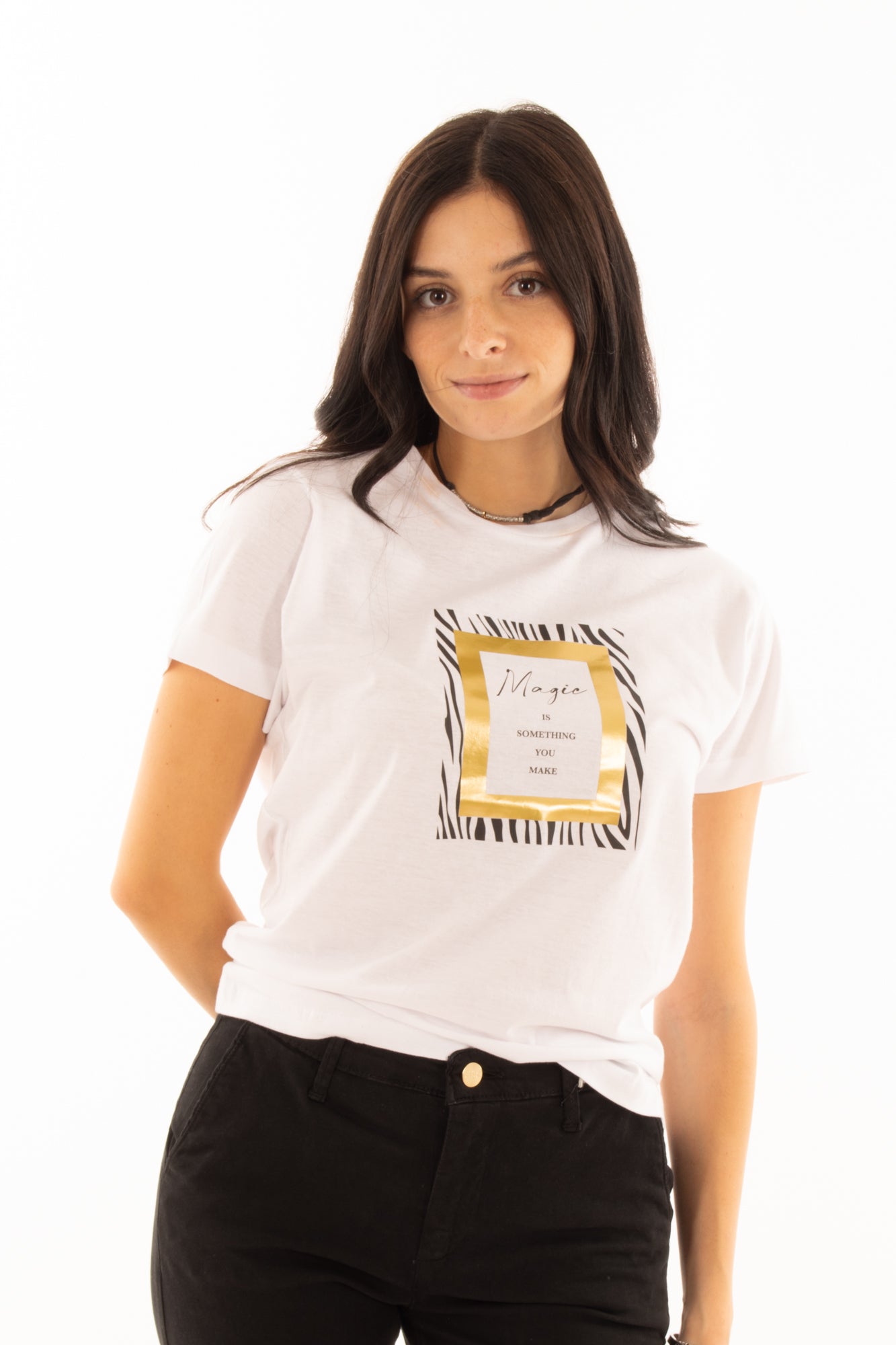 T-shirt con scritta'magic' Susy mix - Bianco