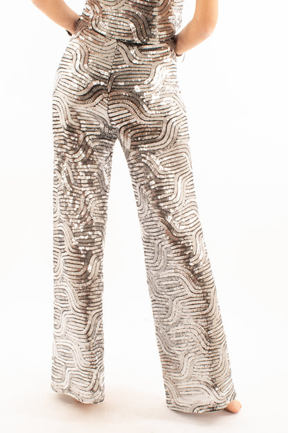 Pantalone a palazzo di paillettes Susy mix - Grigio