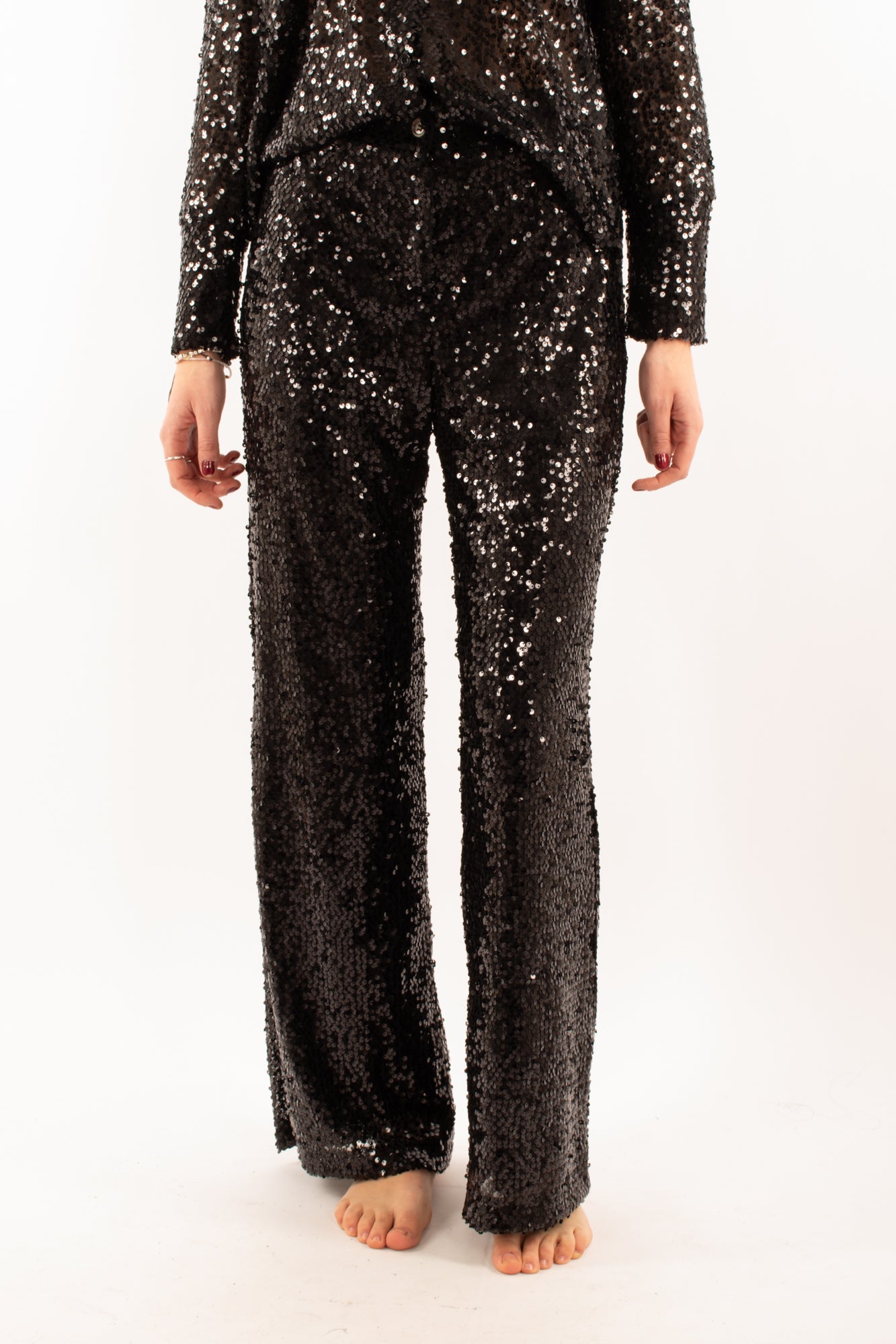 SUSY MIX Pantalone a palazzo in paillettes Susy mix - Nero Nero