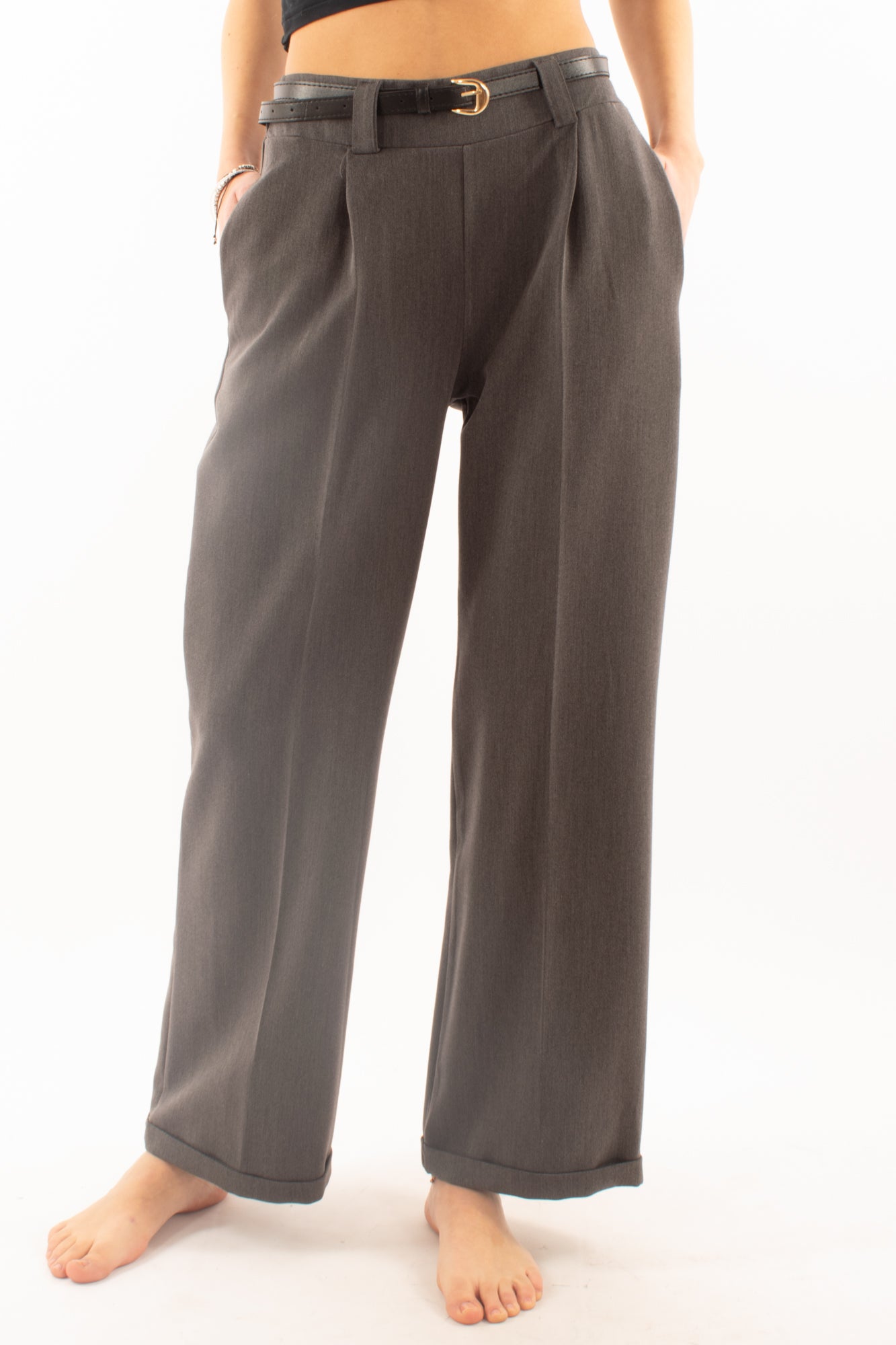 Pantalone a palazzo Susy mix - Grigio