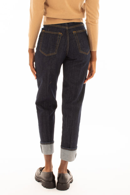 Jeans scuro risvolto alto - Denim