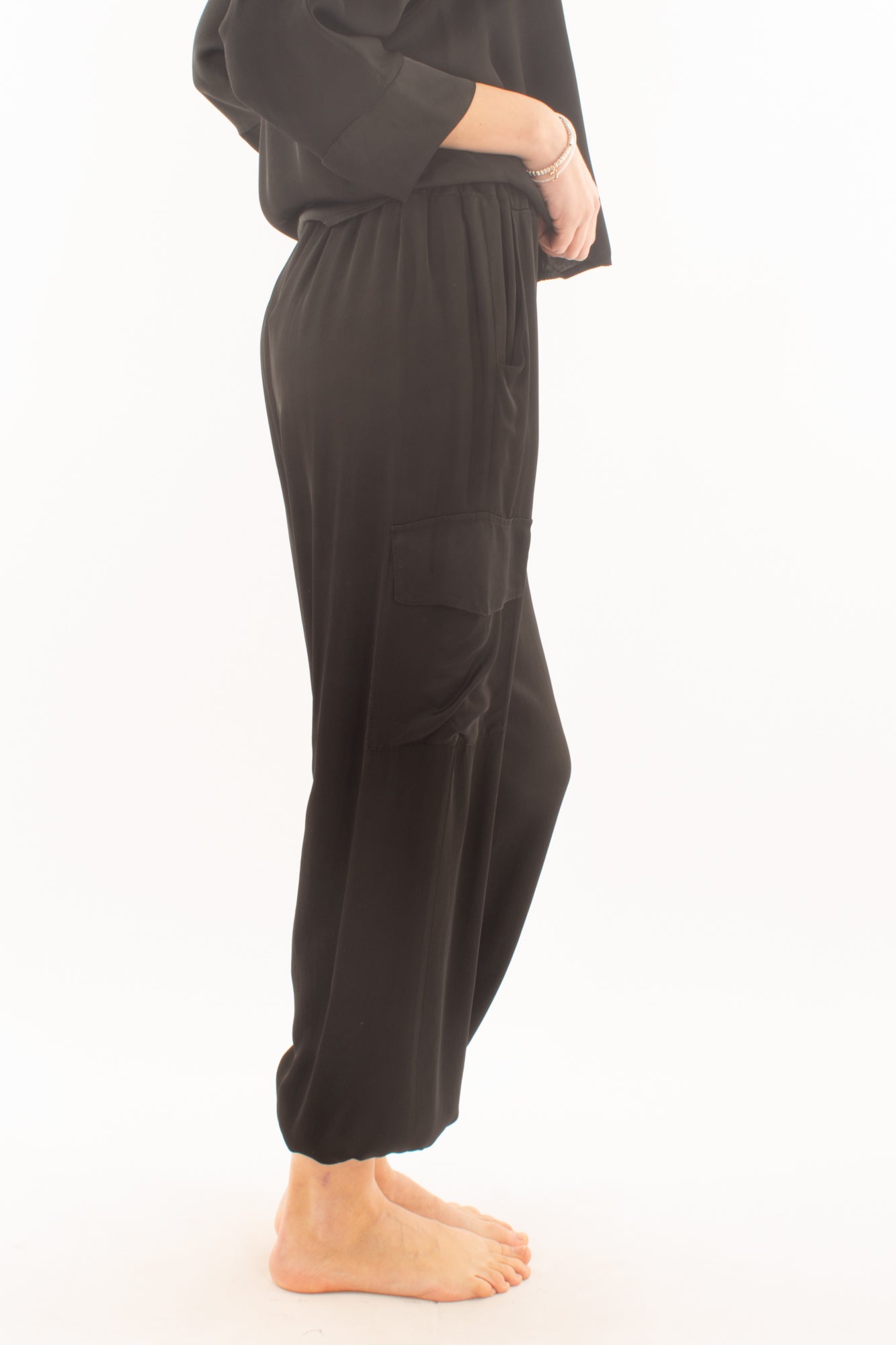 Pantalone in satin con tasconi da Donna Dixie - Nero