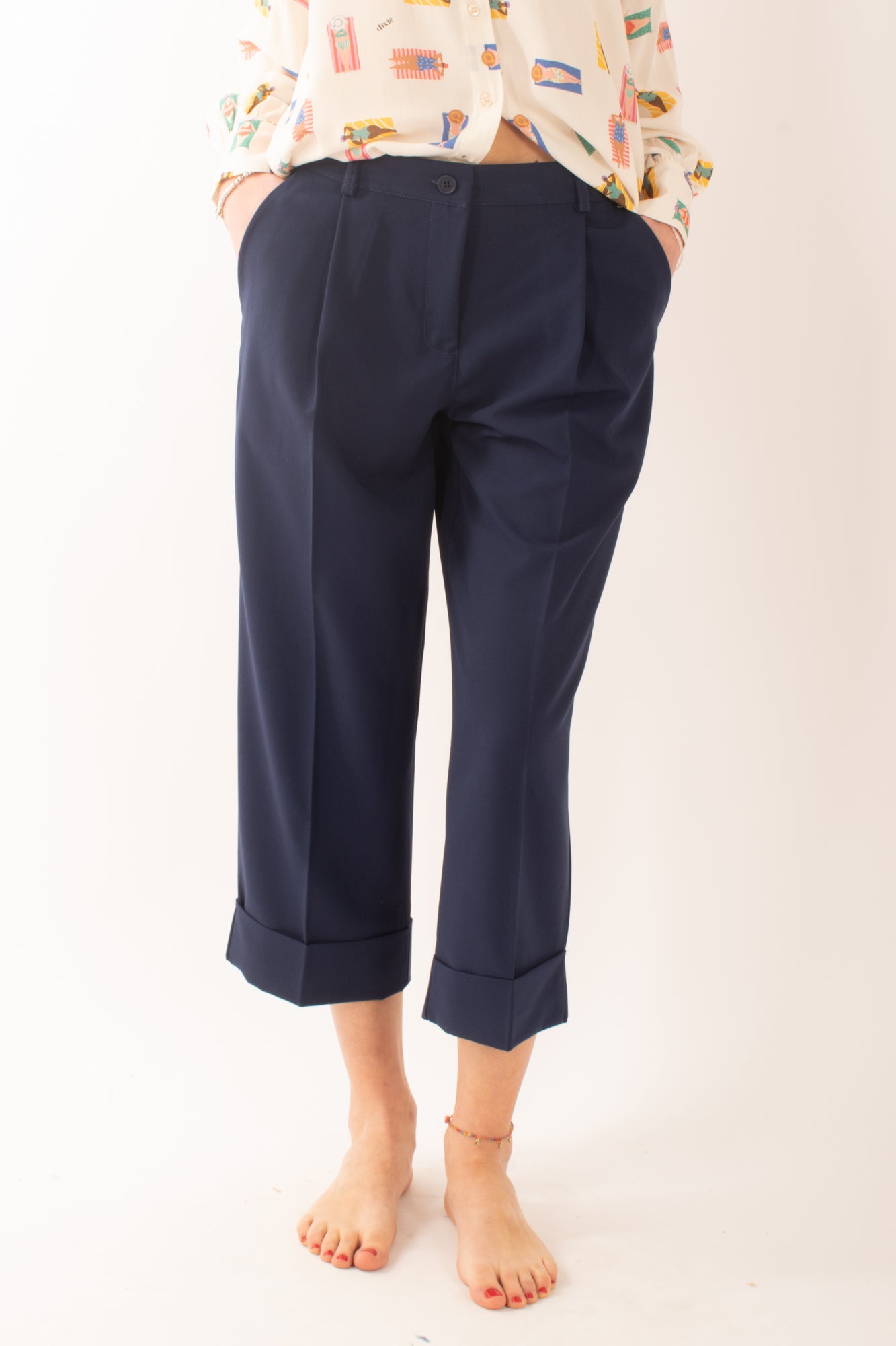 DIXIE Pantalone a palazzo con risvolto da Donna Dixie - Blu Blu