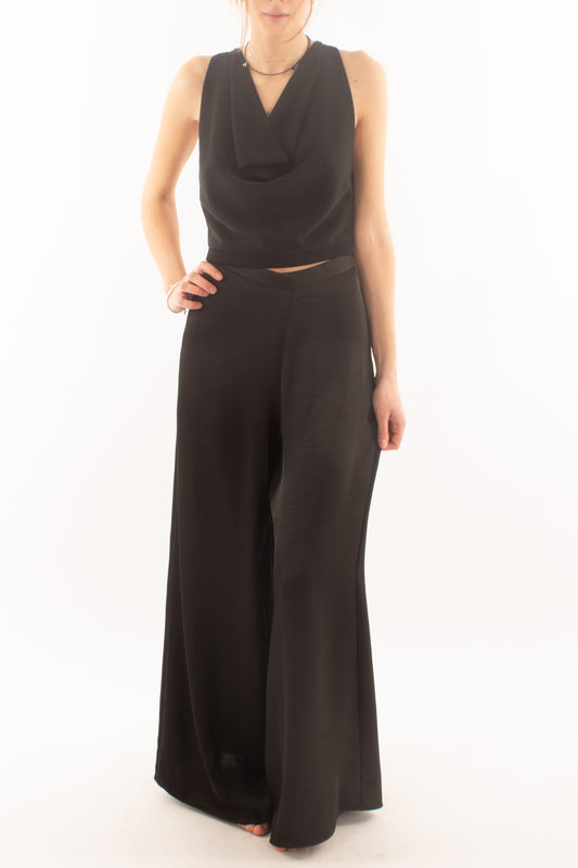 Pantalone a palazzo in satin da Donna Eleh - Nero