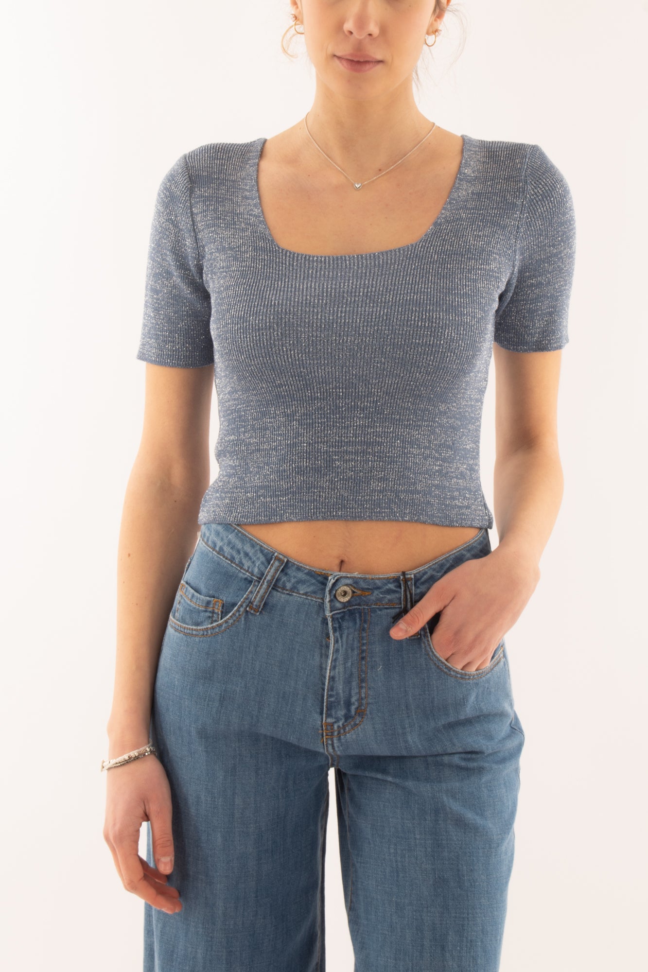 METOO Maglia corta mezza manica da Donna Metoo - Denim Denim