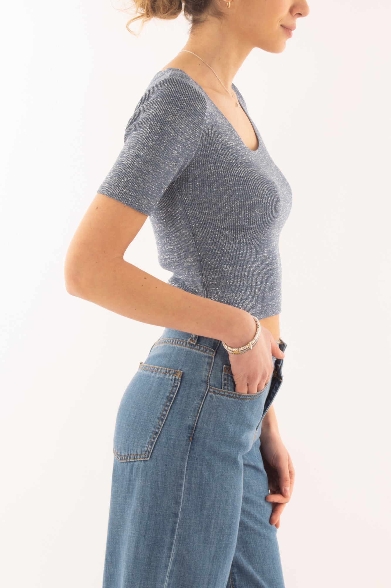 METOO Maglia corta mezza manica da Donna Metoo - Denim Denim