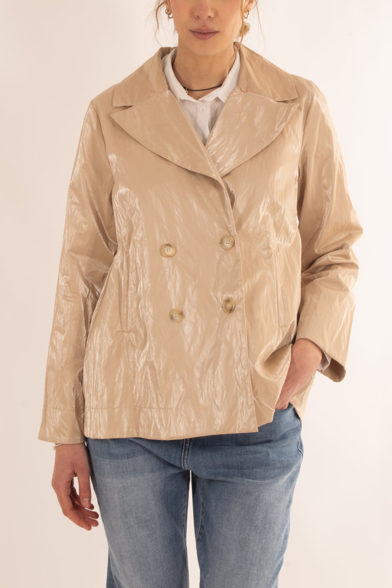 SUSY MIX Trench da donna doppio petto spalmato Susy mix - Beige Beige