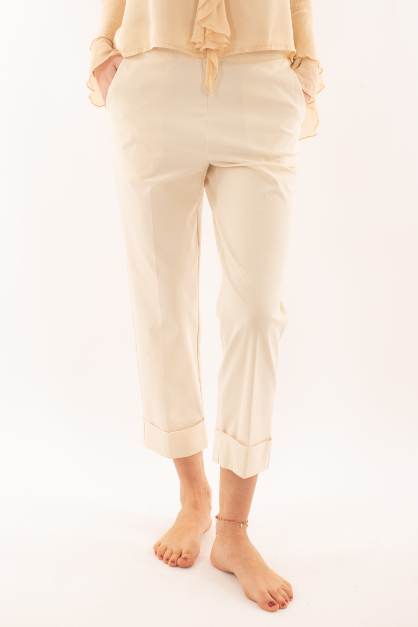 SUSY MIX Pantalone a palazzo con risvolto da Donna Susy mix - Crema Crema