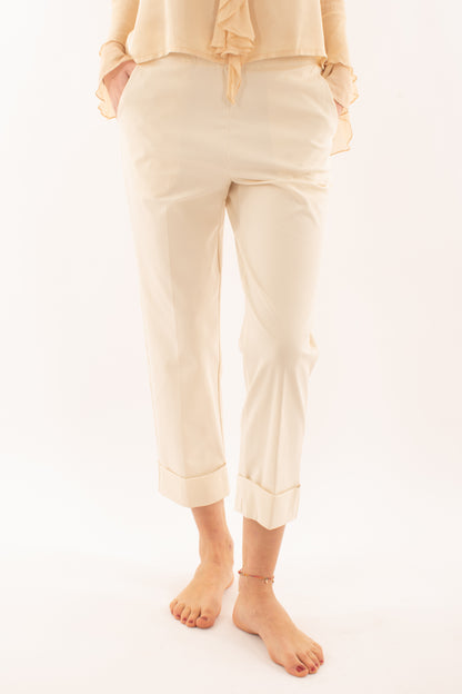 SUSY MIX Pantalone a palazzo con risvolto da Donna Susy mix - Crema Crema