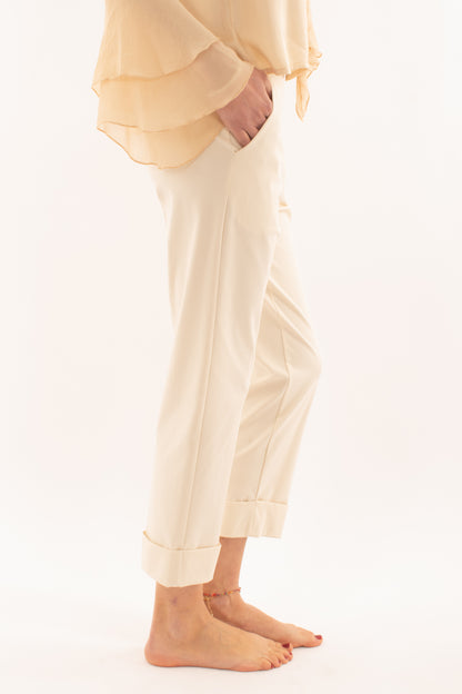 SUSY MIX Pantalone a palazzo con risvolto da Donna Susy mix - Crema Crema